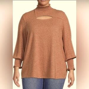 Terra & Sky Spruce Plus Knit Smocked Neck And Wrist Casual Sweater Top Size 3X